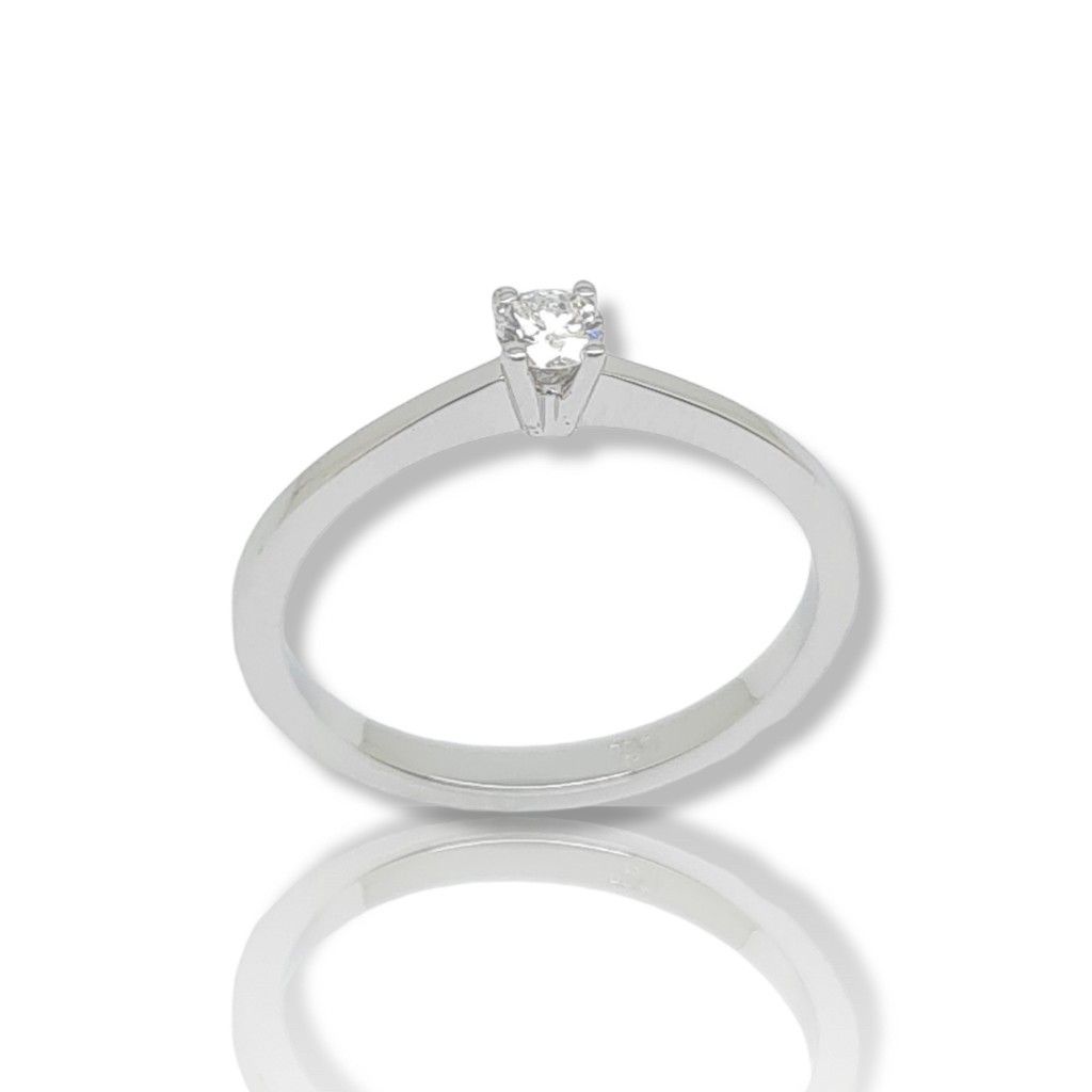 Single stone white gold ring k18 with roung module and diamond tied on 